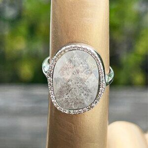 Saks Sterling Silver White Sapphire Agate Vintage Cocktail Ring 7